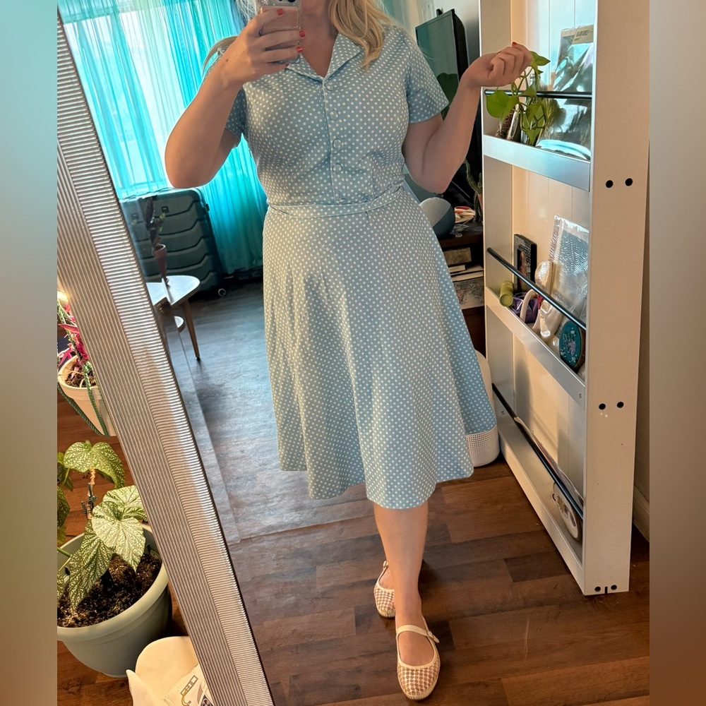 Blue Polka Dot Dress - 1940s/50s